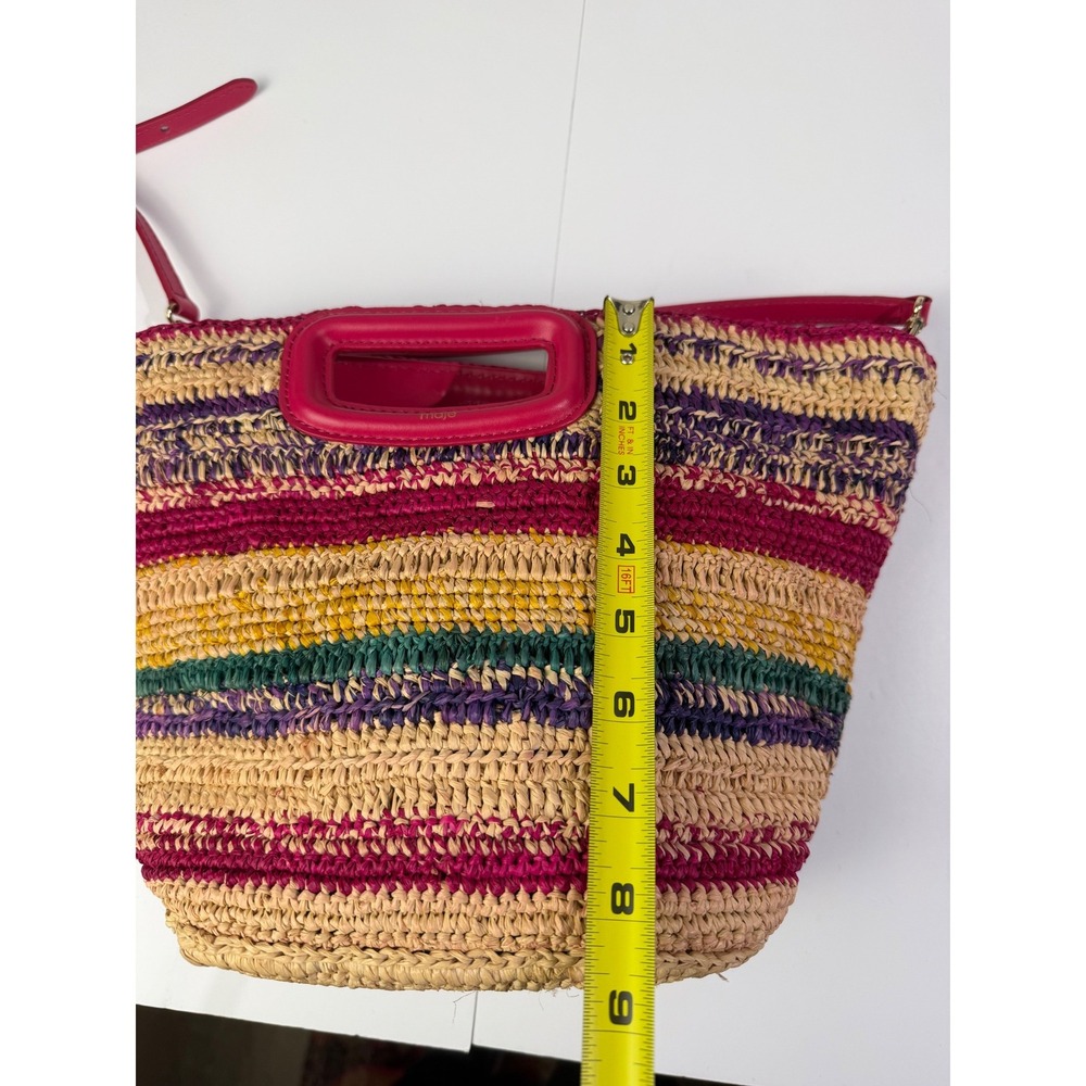 Maje Striped Straw Satchel Multicolor Stripe Pink Raffia Crossbody Euro Summer - Picture 10 of 16